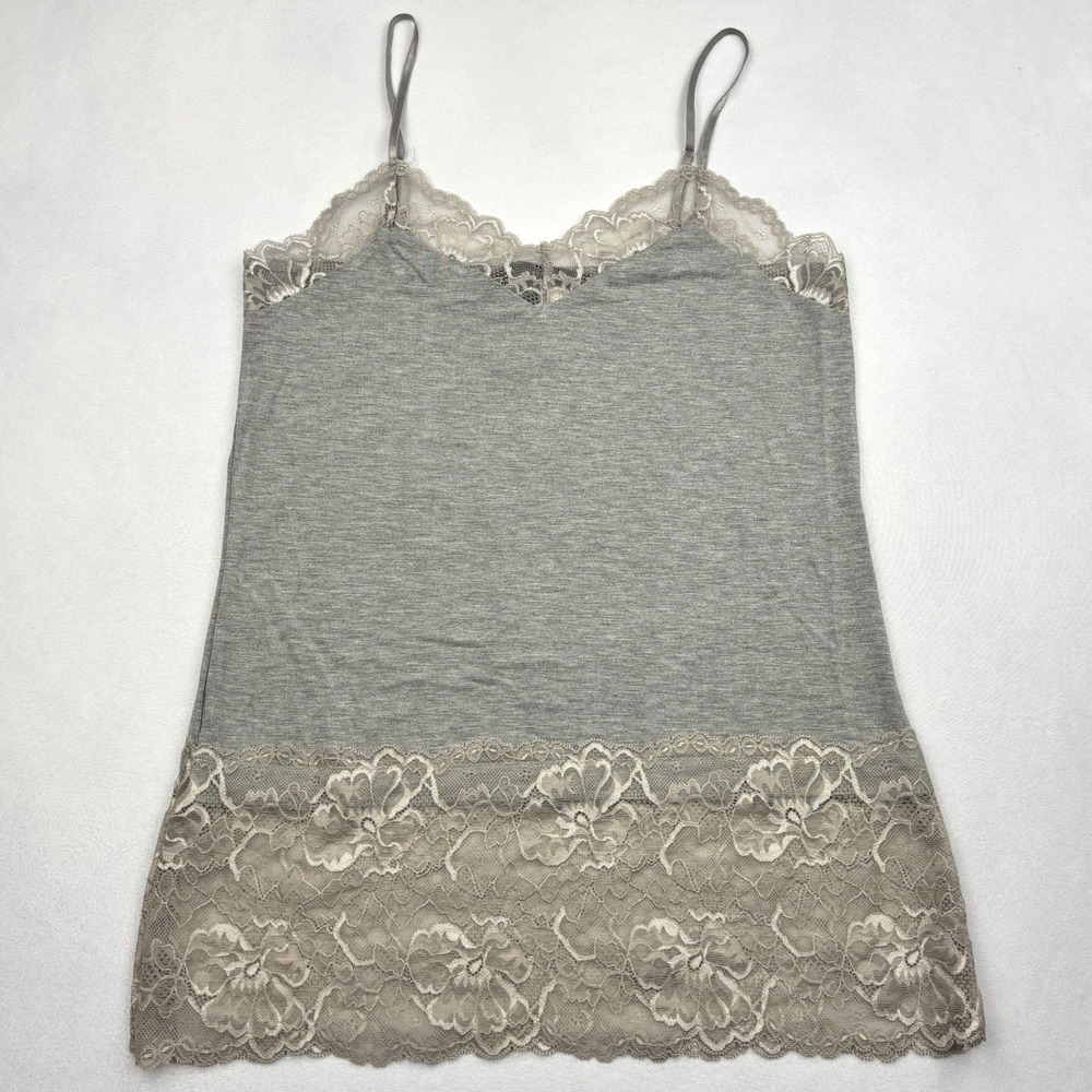NWT White House Black Market Camisole Womens M Heather Gray Lace Hem Cami Top